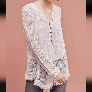 Anthropologie Scalloped Lace Henley blouse by Floreat